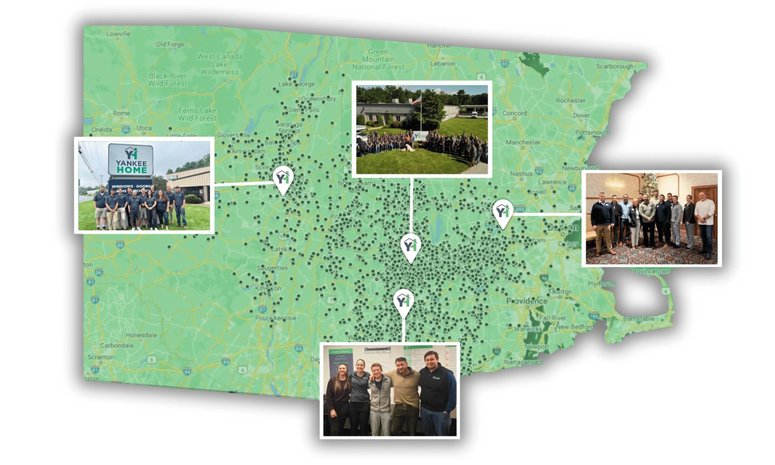 Map of Yankee Home's New England service area